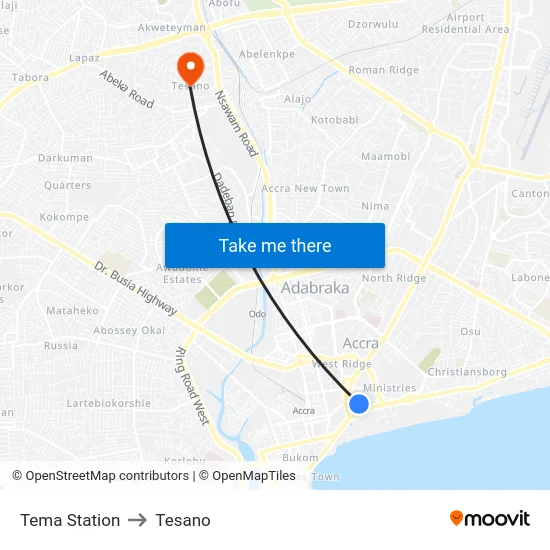 Tema Station to Tesano map