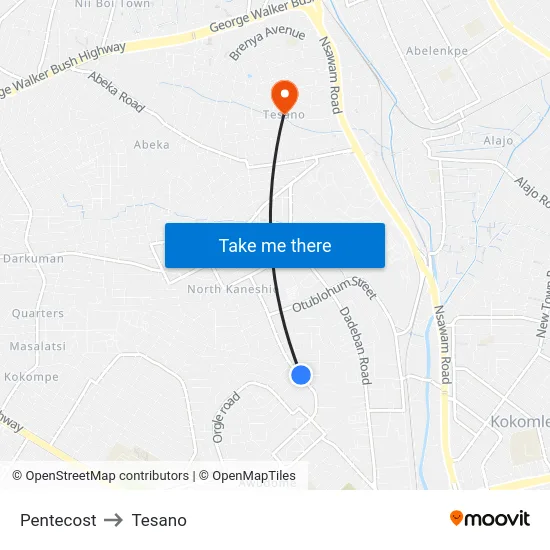 Pentecost to Tesano map