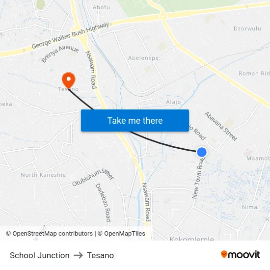 School Junction to Tesano map