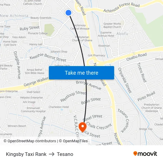 Kingsby Taxi Rank to Tesano map