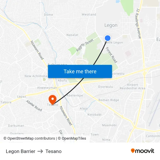Legon Barrier to Tesano map