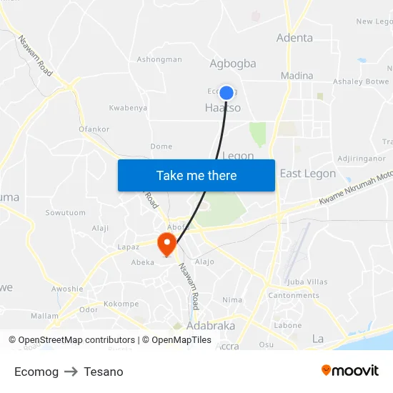 Ecomog to Tesano map