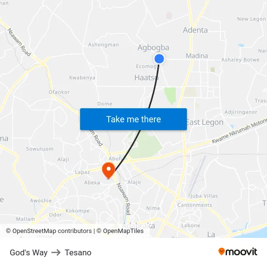 God's Way to Tesano map