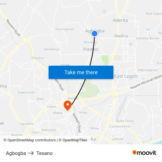 Agbogba to Tesano map