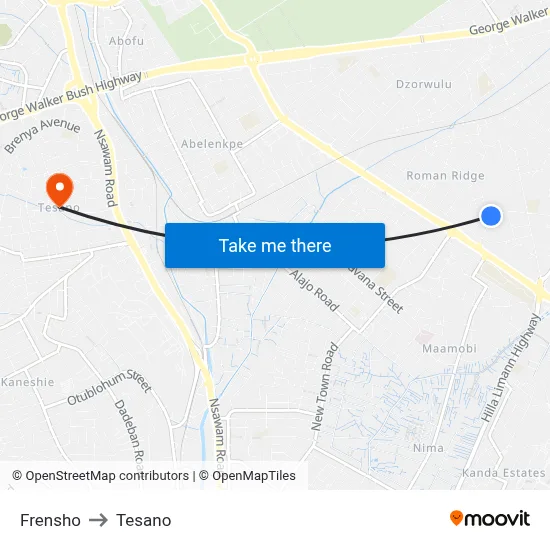 Frensho to Tesano map