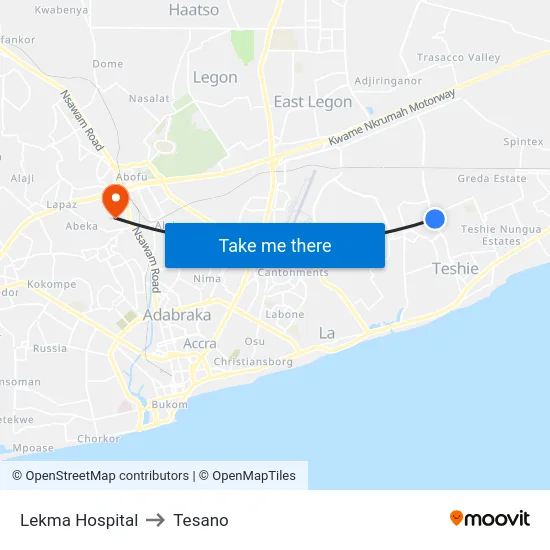 Lekma Hospital to Tesano map