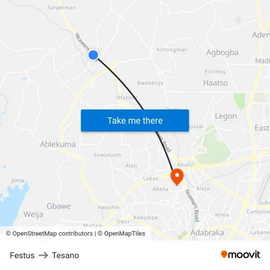Festus to Tesano map