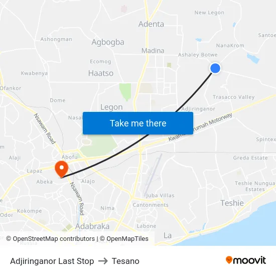 Adjiringanor Last Stop to Tesano map