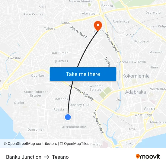 Banku Junction to Tesano map