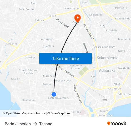 Borla Junction to Tesano map