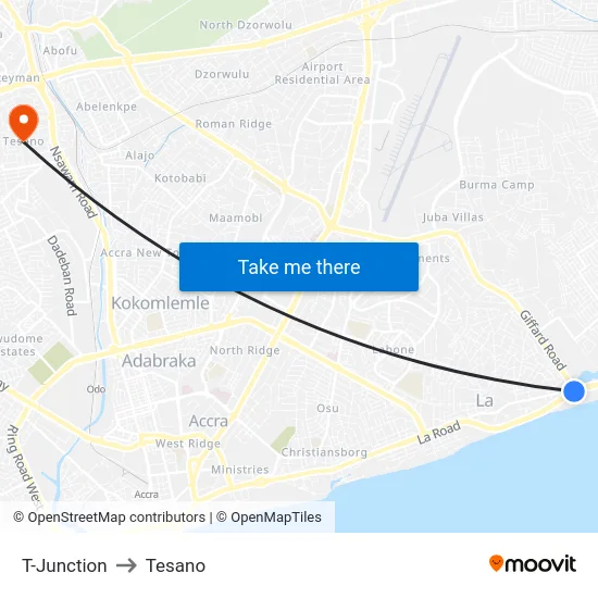 T-Junction to Tesano map