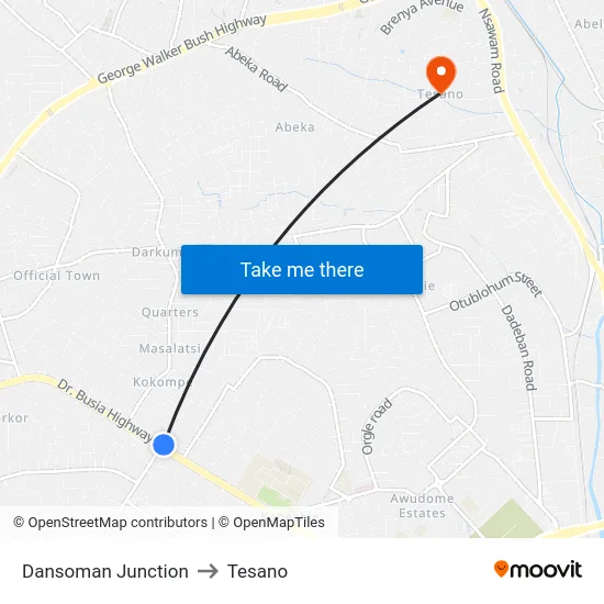 Dansoman Junction to Tesano map
