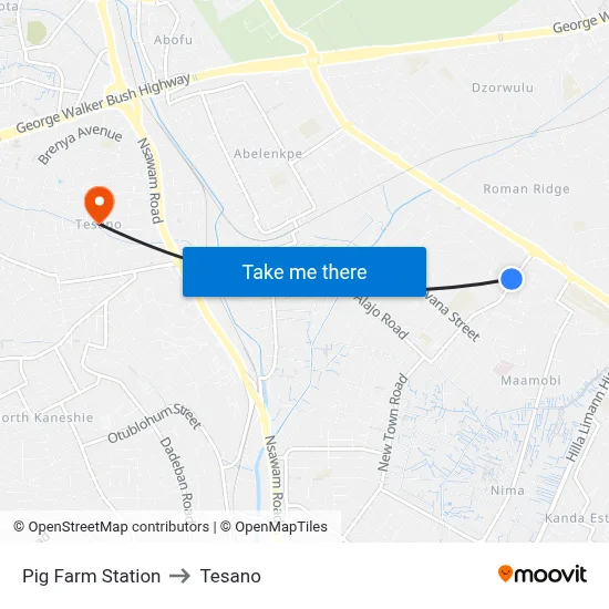 Pig Farm Station to Tesano map
