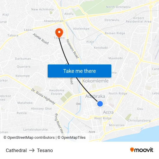 Cathedral to Tesano map