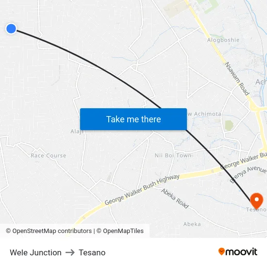 Wele Junction to Tesano map