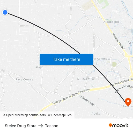 Stelee Drug Store to Tesano map