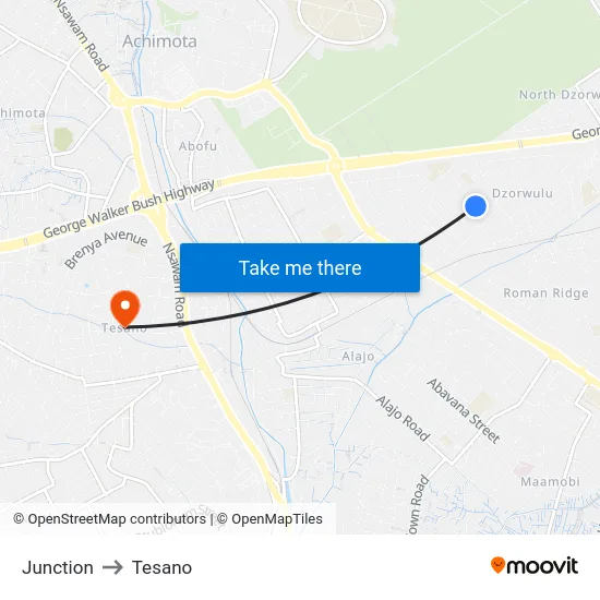 Junction to Tesano map