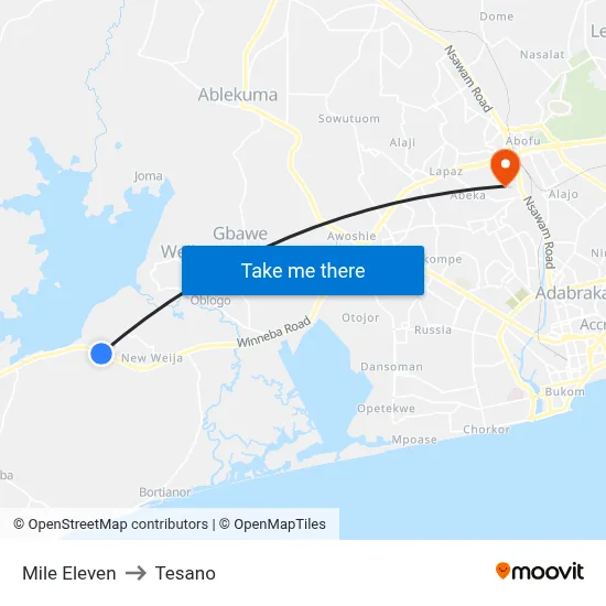 Mile Eleven to Tesano map