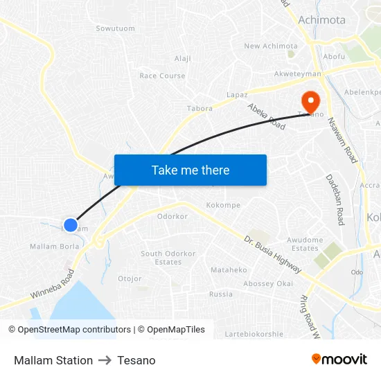 Mallam Station to Tesano map