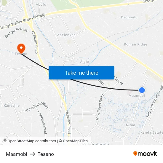Maamobi to Tesano map