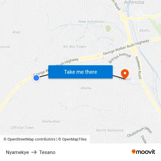 Nyamekye to Tesano map