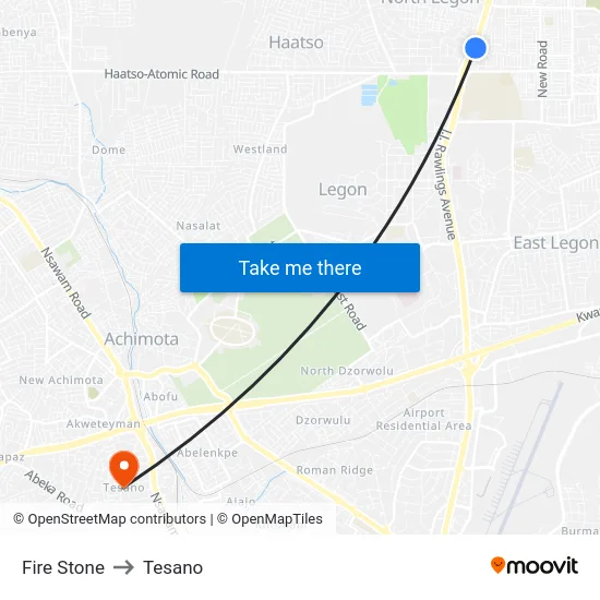 Fire Stone to Tesano map