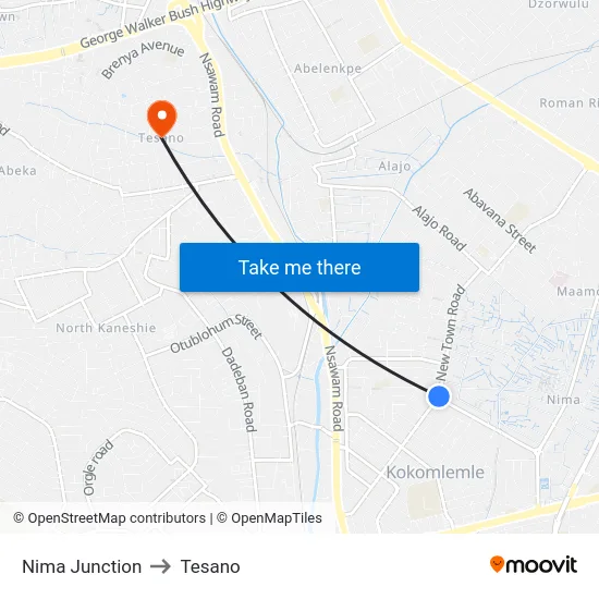 Nima Junction to Tesano map
