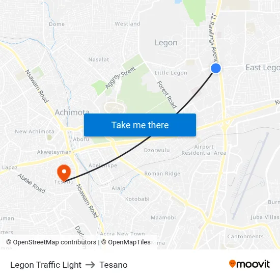 Legon Traffic Light to Tesano map
