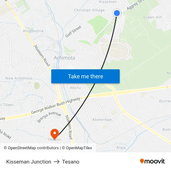 Kisseman Junction to Tesano map