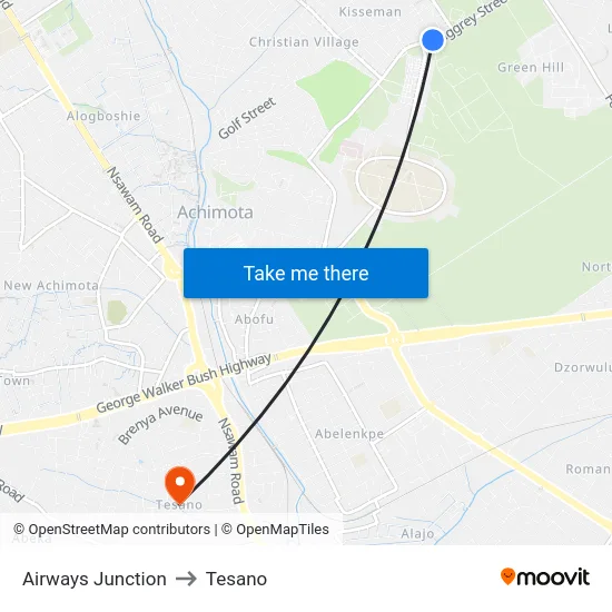 Airways Junction to Tesano map
