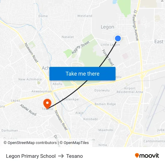 Legon Primary School to Tesano map