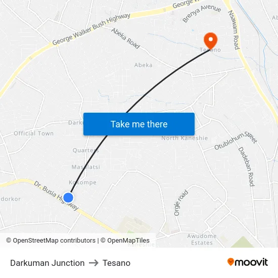 Darkuman Junction to Tesano map