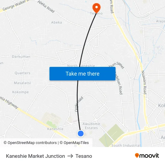 Kaneshie Market Junction to Tesano map