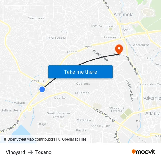Vineyard to Tesano map