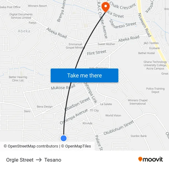 Orgle Street to Tesano map