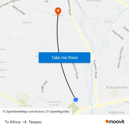 Tv Africa to Tesano map