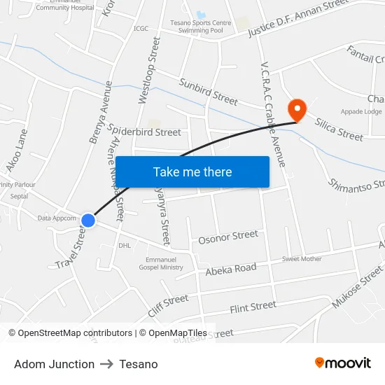 Adom Junction to Tesano map