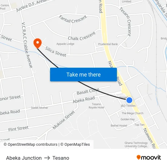 Abeka Junction to Tesano map