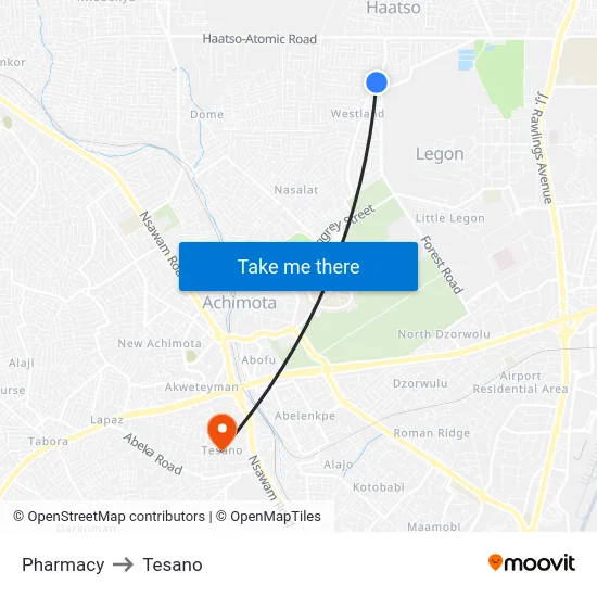 Pharmacy to Tesano map