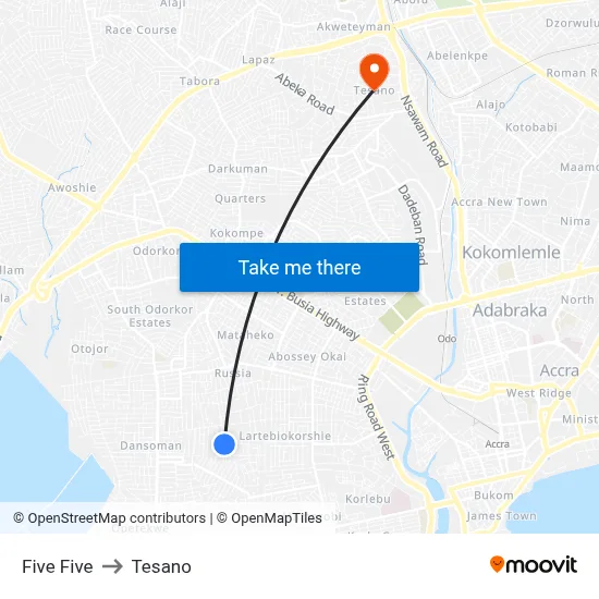 Five Five to Tesano map