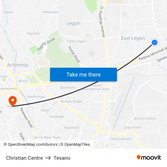 Christian Centre to Tesano map