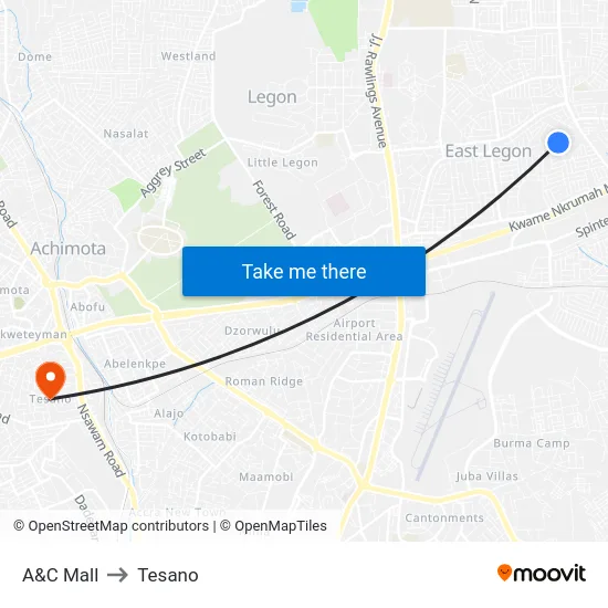 A&C Mall to Tesano map