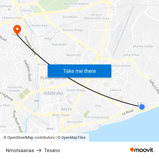 Nmotsaanaa to Tesano map