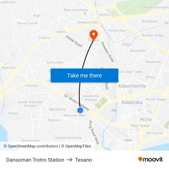 Dansoman Trotro Station to Tesano map