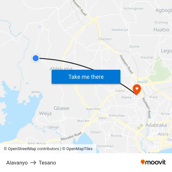 Alavanyo to Tesano map