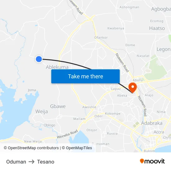 Oduman to Tesano map