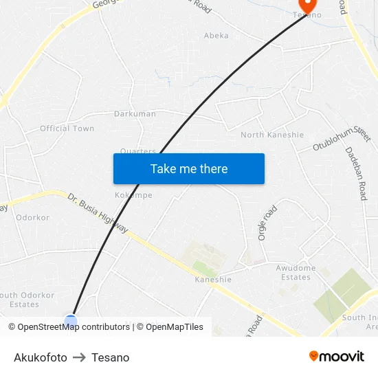 Akukofoto to Tesano map