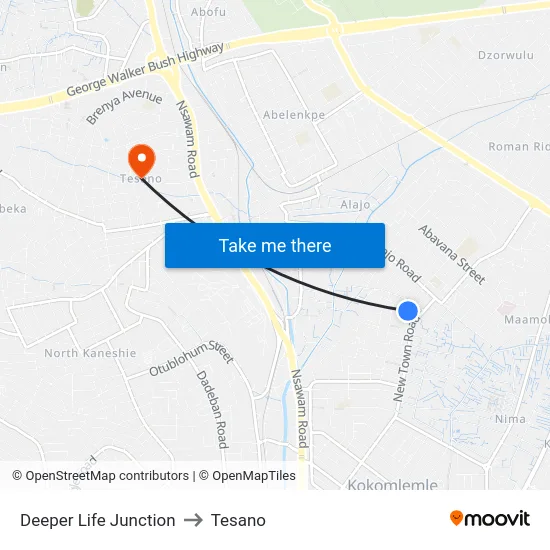 Deeper Life Junction to Tesano map