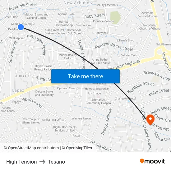 High Tension to Tesano map