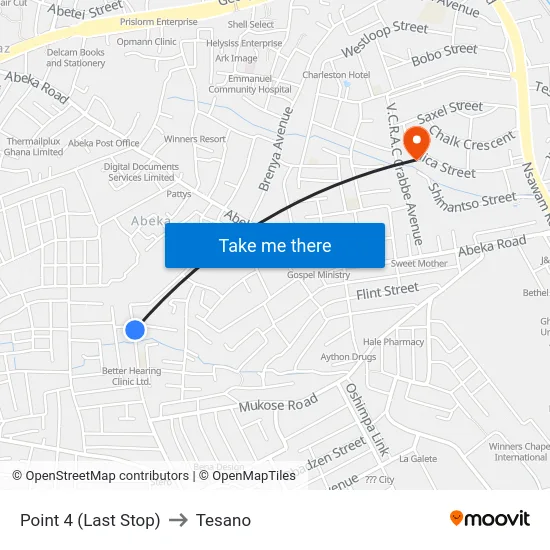 Point 4 (Last Stop) to Tesano map